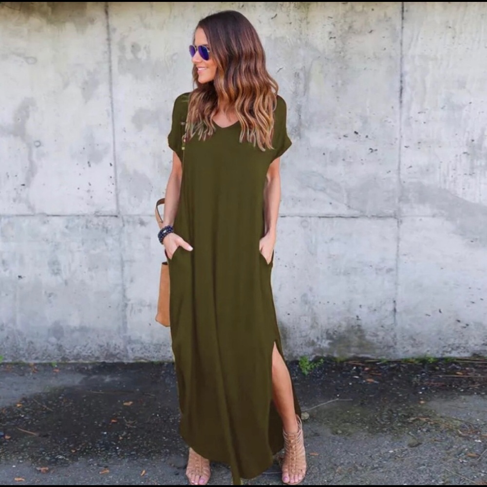 Loose fitting maxi dress, army green